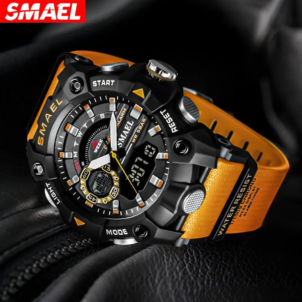 SMAEL 8040 Men\'s Fashion Electronic Watch Student Outdoor Sports 50M Waterproof Rubber Strap Alarm Clock Multifunctional Watches