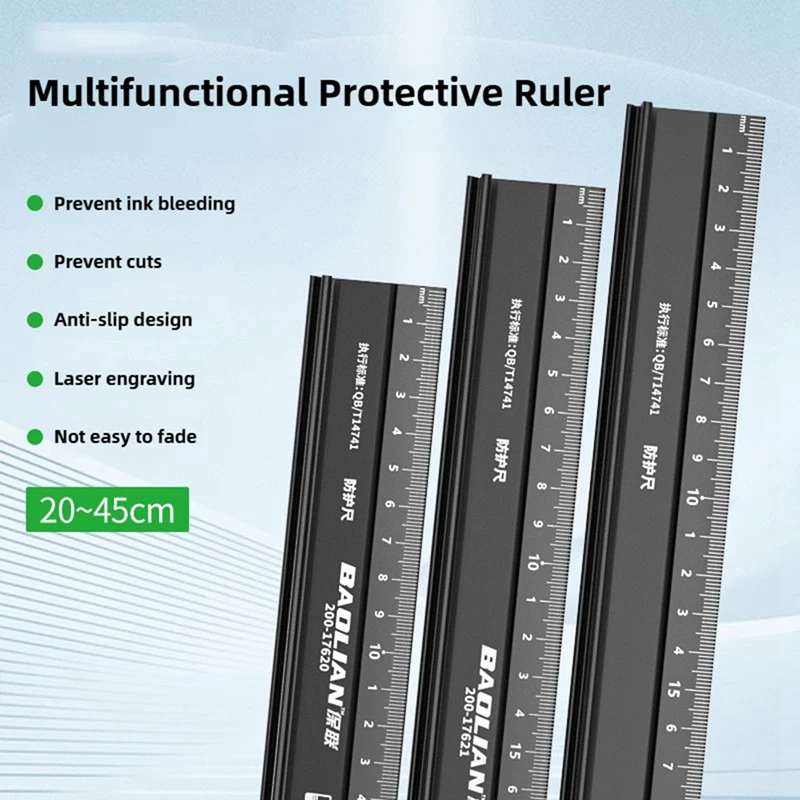 Multifunctional High Aluminum Alloy Straight Ruler Anti Cutting Hands Marking Ruler 45CM