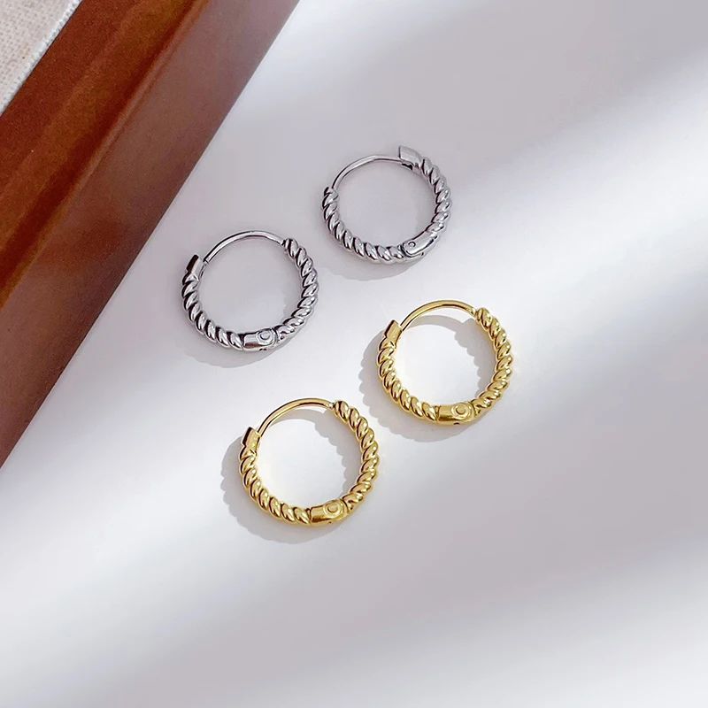 INS Trendy 14K Gold Plated Stainless Steel Post Twisted Huggie Earring for Women Mini Hoop Earring Jewelry Gift