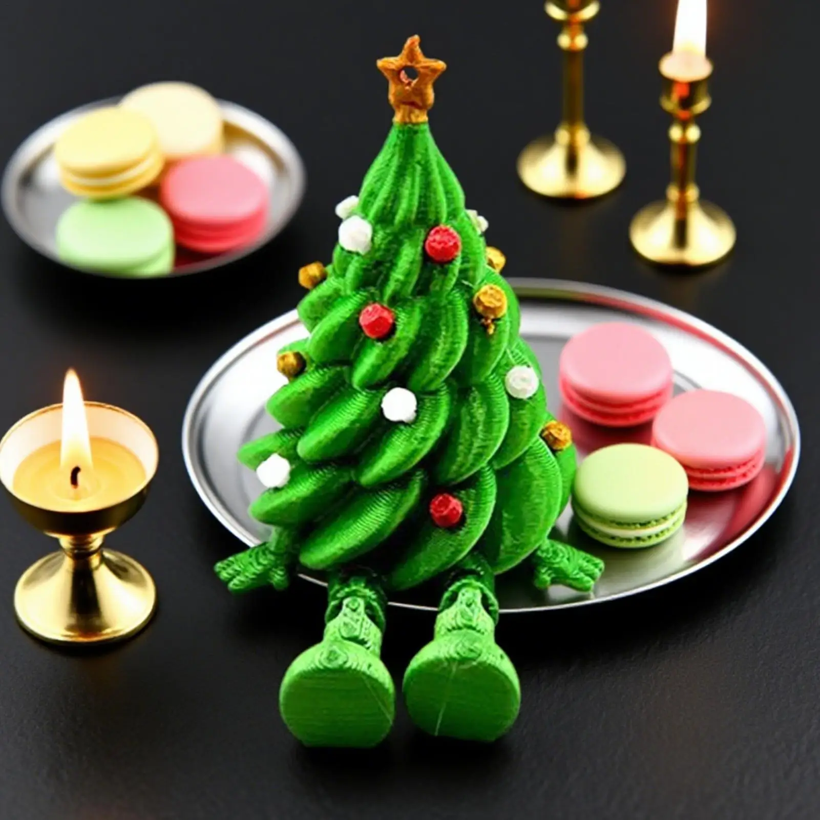 Mini Christmas Trees 3D Printed Toys Cute Figurines with Articulated Legs Statues Store Window Displays Christmas Festive Decor