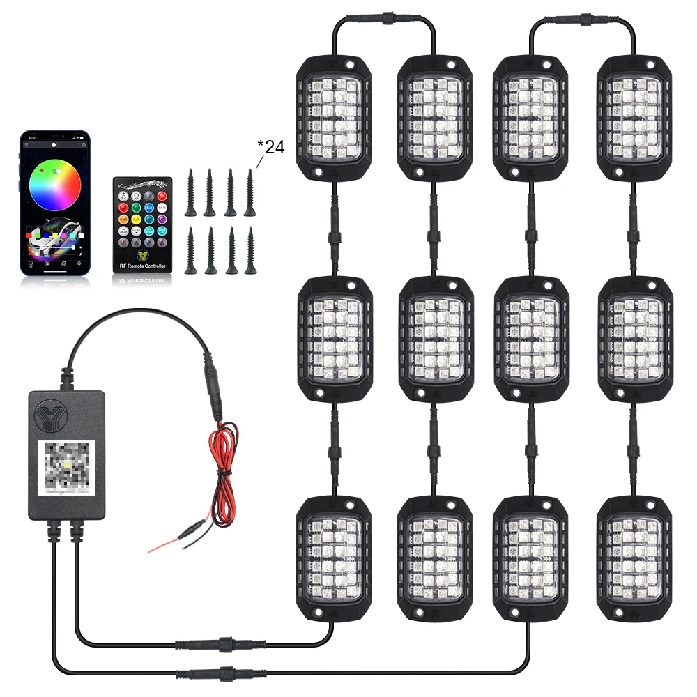Fccemc Rock Lights Remote APP Control RGB 3D Objektiv LED für Offroad RZR SUV ATV UTV Jeep Neon Underbody Undergolw Auto Chassis Licht 4