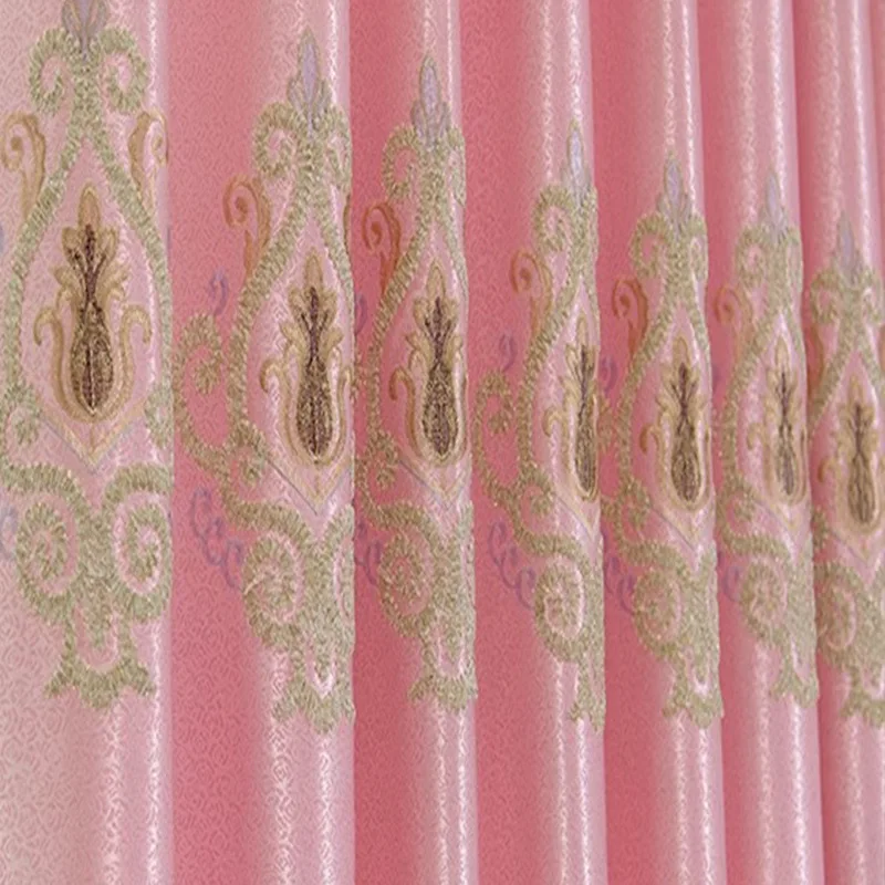 Maßgefertigte Größe! Europäische Luxus-Vorhänge in Rosa mit Sonnenschutz und Eleganter Stickerei, Verdunkelungsvorhänge für Wohnzimmer, Esszimmer und Schlafzimmer – Detail 10