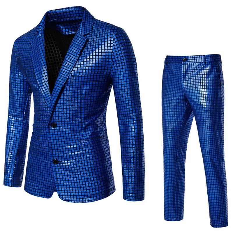 Men's Sequined Bronzing Suit Discocos Party Stage Nightclub Shiny Cool Performance Suit