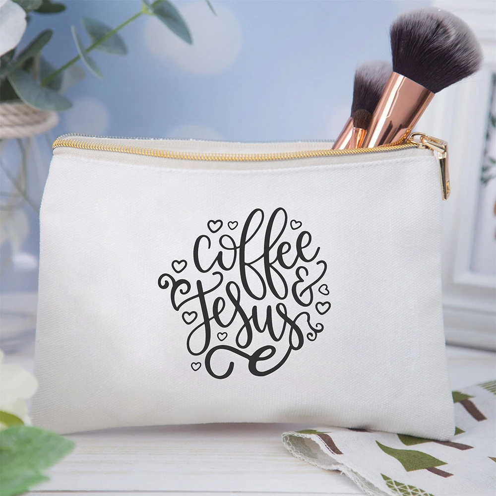 Bolsa de cosméticos con estampado de Jesús para mujer, bolsa de cosméticos de lona, bolsas de maquillaje para damas, bolsa de aseo de lavado de viaje, bolsa de lápices de embrague