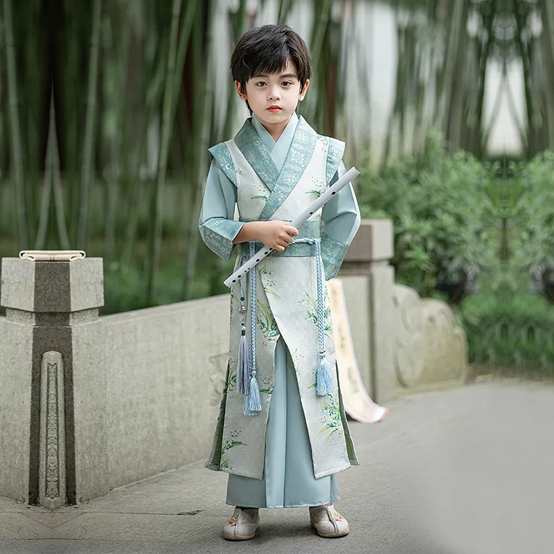 

Chinese Hanfu Suit Ancient Traditional Kids Dress China Style Folk Dance Perform Kimono Robe Boy Martial Arts Costumes Cosplay