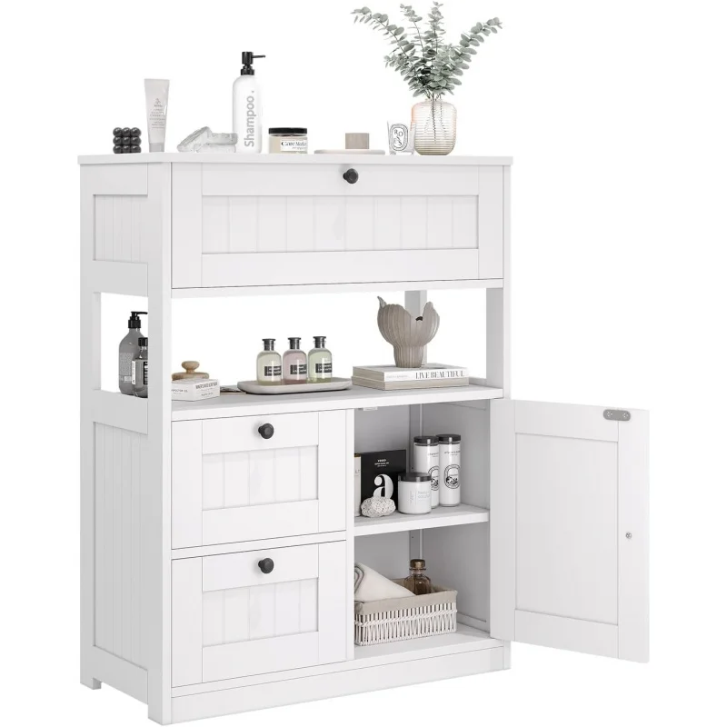 

Bathroom Cabinet, Modern Bathroom Floor Storage Cabinet Organizer with 1 Door and 3 Drawers, Freestanding Cupboard for Kitchen/L