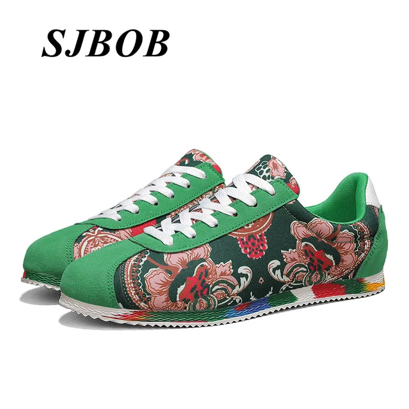 

Ethnic Printed Male Walking Shoes Size 39-44 Green Men's Flat Sneakers Comfortable Anti-Slip Running Shoes For Men Tenis Hombres