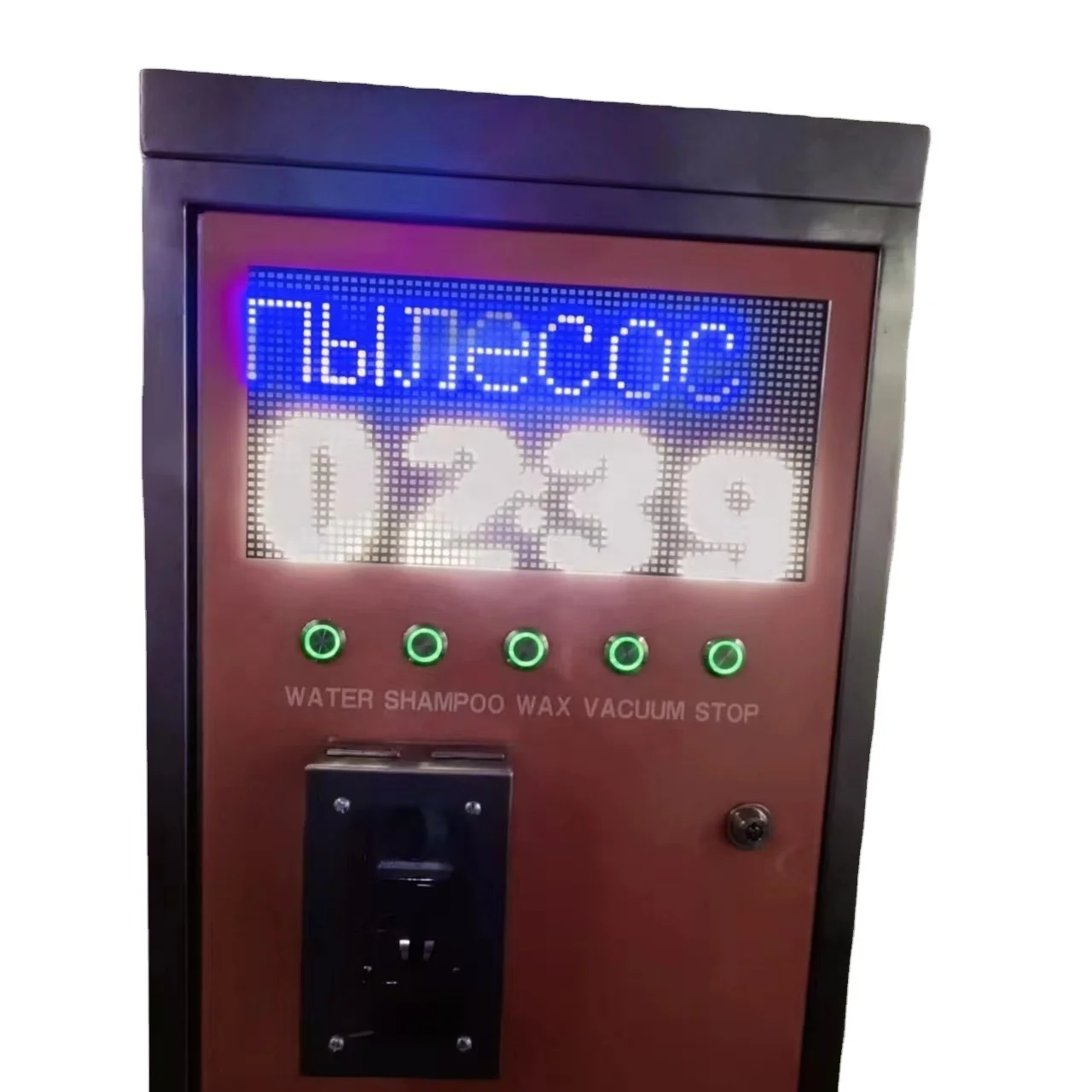 Coin-operated, hot water jet car washing machine