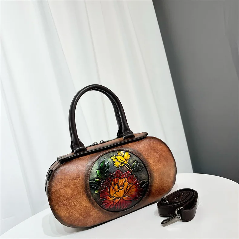 

Ретро-цилиндрическая женская сумка: модный клатч под юбку, художественный национальный стиль, средней жесткости, на одно плечо