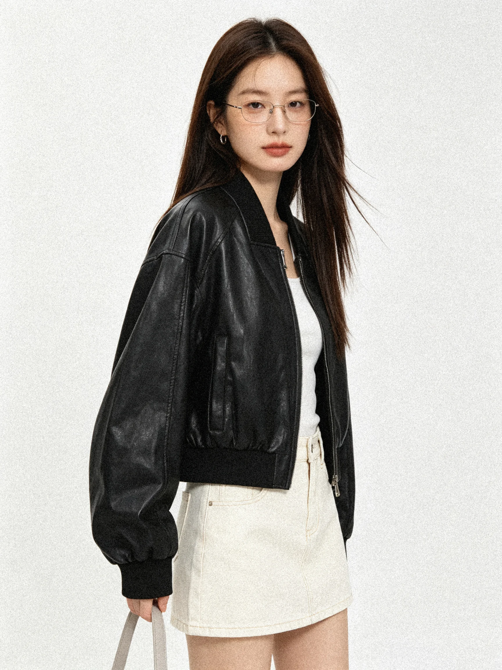 Korean Style Loose Short PU Leather Jacket Retro Biker Coat Youth Fashion Autumn New Arrival Premium Feel Zipper Closure