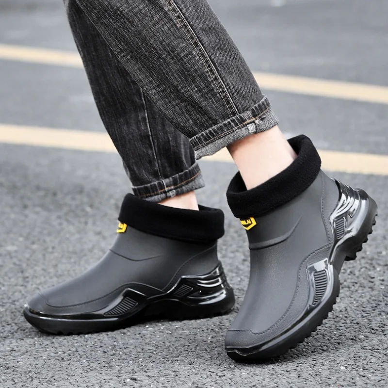 Unisex Winter Ankle Rain Boots Removable Fleece Liner Short Rubber Shoes Warm Garden Booties Thick Sole Work Footwear