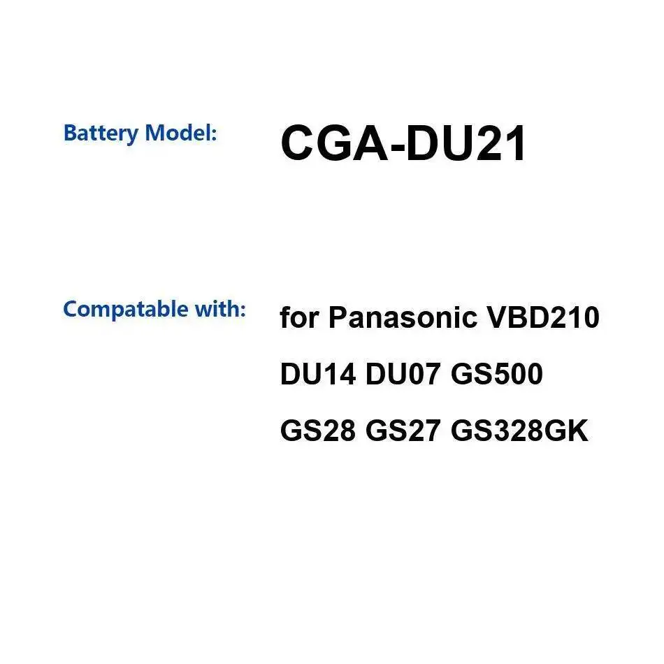 Per Panasonic VBD210 DU14 DU07 GS500 GS28 GS27 GS328GK Sostituzione affidabile 2500Mah Cga-DU21 Batteria della fotocamera