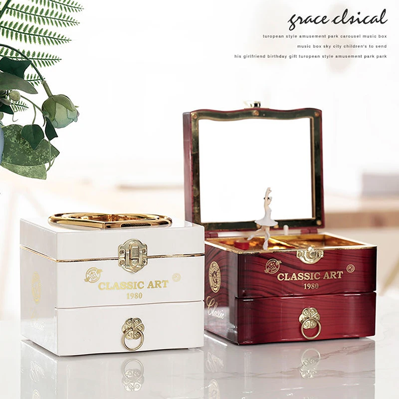 

Классическая вращающаяся танцовщица, балерины, фортепиано, музыкальная шкатулка, шкатулка для драгоценностей, ручная рукоятка, музыкальный механизм с зеркалом, подарки на день рождения
