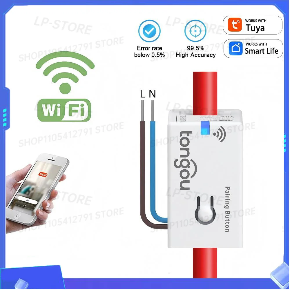 Tuya Smart WiFi Energy Meter with kWh Monitoring and Prepaid Function 1-50A Real-time Power Consumption/Voltage/Current Monitor