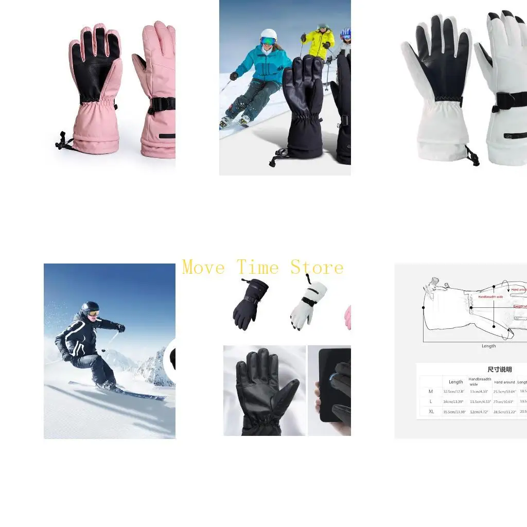 

92ME Winter Ski Gloves Waterproof Touchscreen Snowboard Gloves with Zipper Pocket Adult Winter Warm Gloves for Men Women