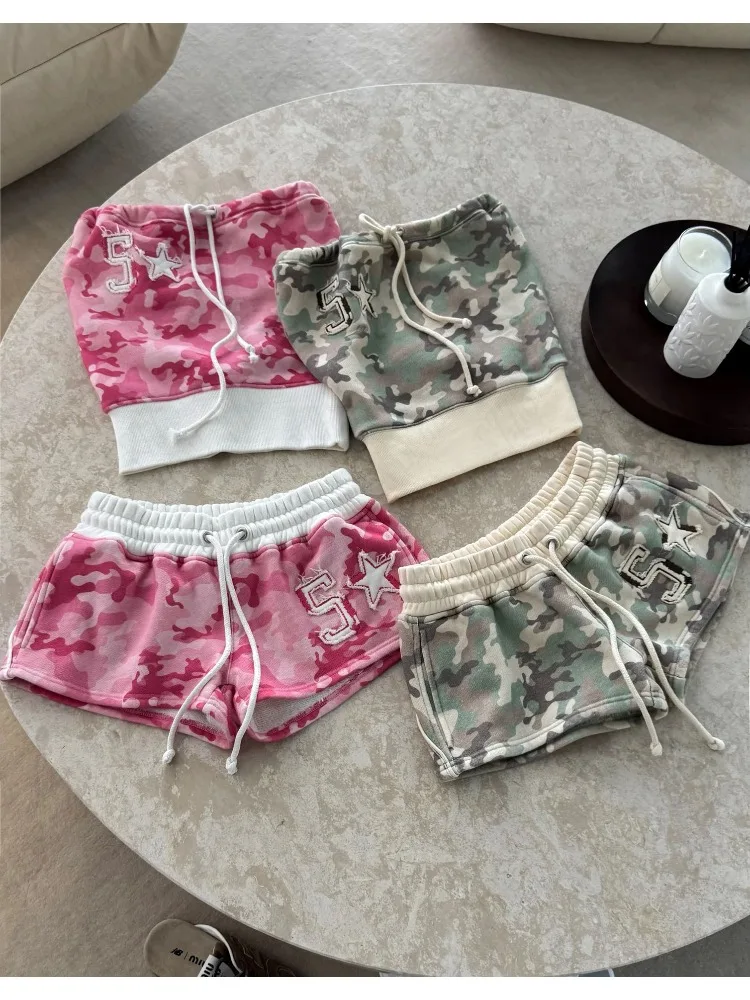 

Y2K American Retro Street Style Waist Sexy Spice Camouflage Bandeau Casual Fashion Shorts Suit Harajuku Gothic Women Outfits New