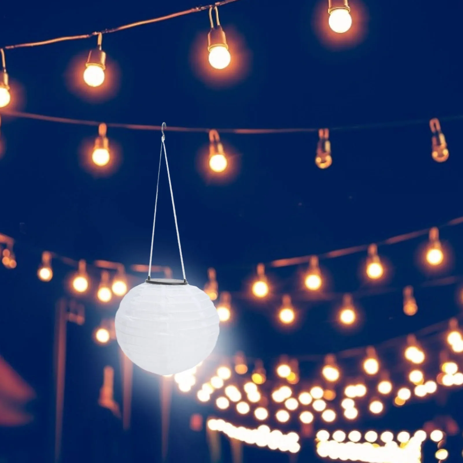 

F2 20cm Garden Lights Waterproof Led Solar Cloth Chinese Lantern Outdoor Wedding Party Garden Hanging Hook Lamp White Light