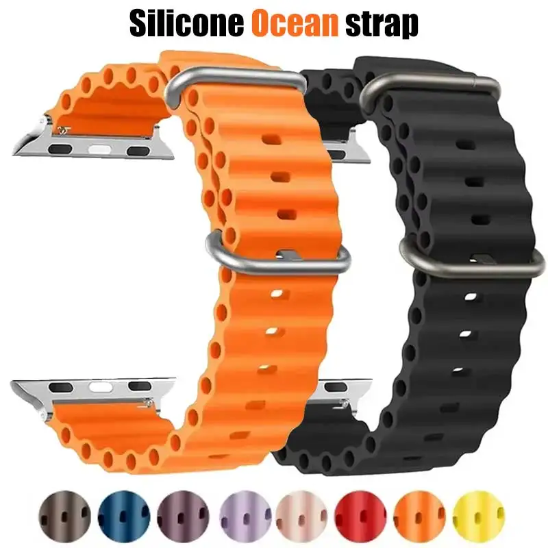 Silicone Ocean strap for Apple watch band Ultra Series 9 SE iwatch 42mm 44mm 45mm 49mm 38mm 40mm 41mm correas 49 44 45 mm bands