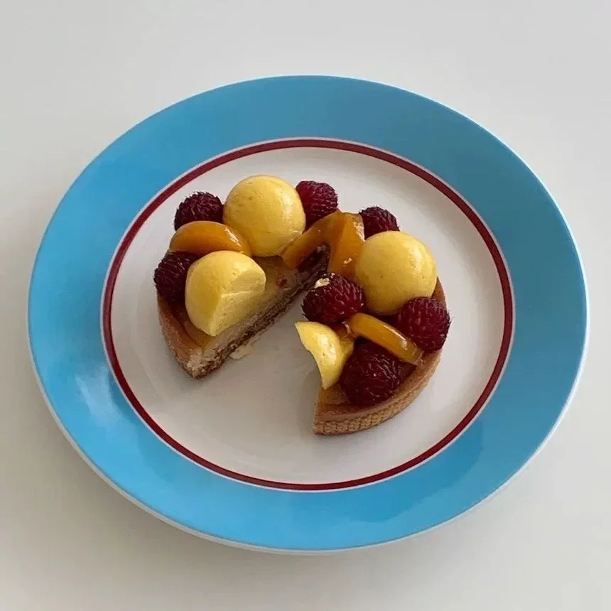 Simple Bright Blue Red Line Dining Plate French Dish Plate Dinner Plate Household Take Pictures of Beautiful Plates Salad Bowl
