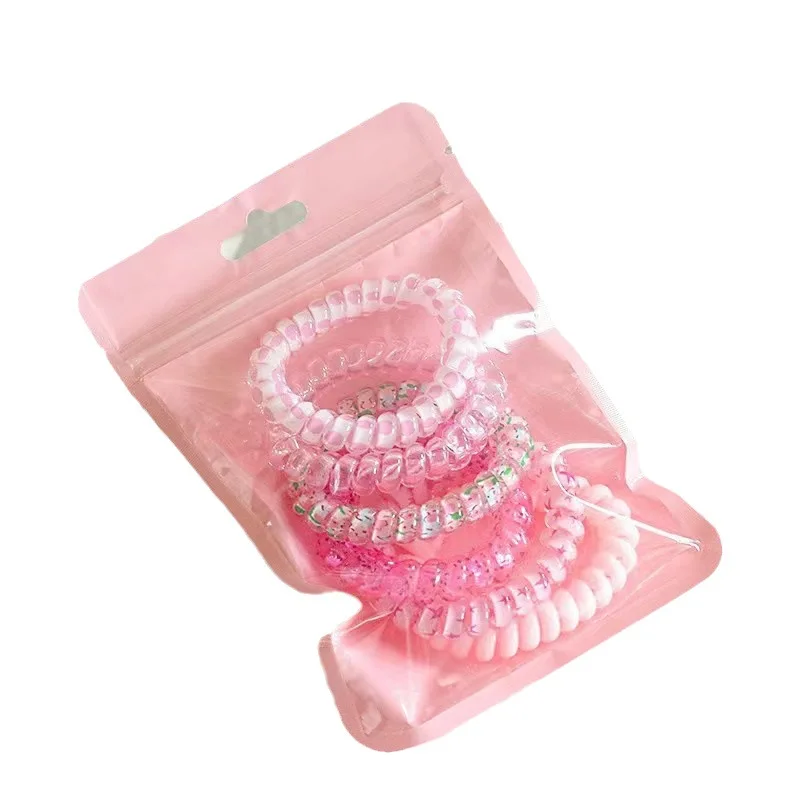 Ikat rambut ekor kuda wanita, aksesori telepon kawat ikat rambut warna polos elastis koil Spiral 6 buah/set