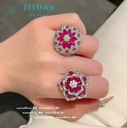 JitDoo Luxury 925 Sterling Silver Jewelry Shiny AAAAA Cubic Zirconia Wedding Engagement Flower Rings Exquisite Trendy Jewelry