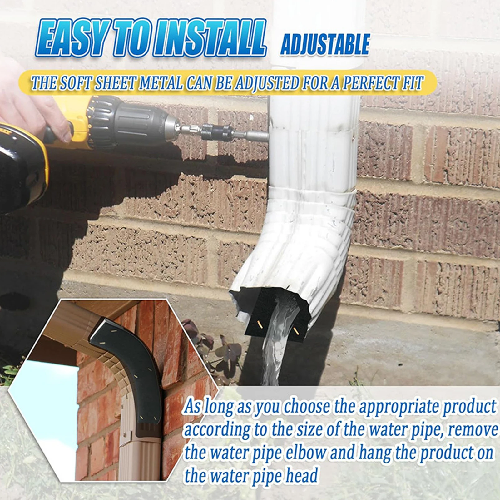 

2PCS Drainage Ditch Noise Reduction Tool Metal and Mute Cotton Design for Various Types of Downspout