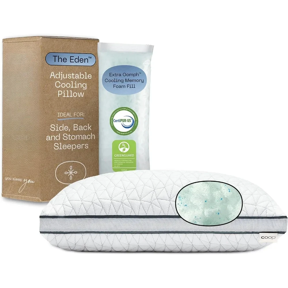 

Eden Bed Pillow Queen Size for Sleeping on Back, Stomach and Side Sleeper- Medium Soft Memory Foam Cooling Gel -CertiPUR-US