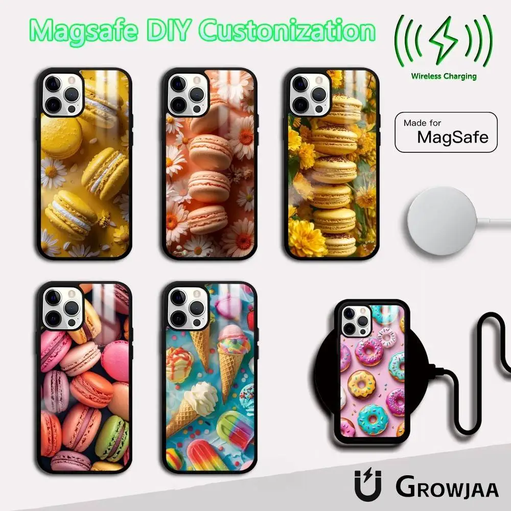 

Macaron Ice Cream Cake Phone Case For IPhone 16 15 14 13 12 11 Pro Max Plus Mini Magsafe Mirror Wireless Magnetic Funda
