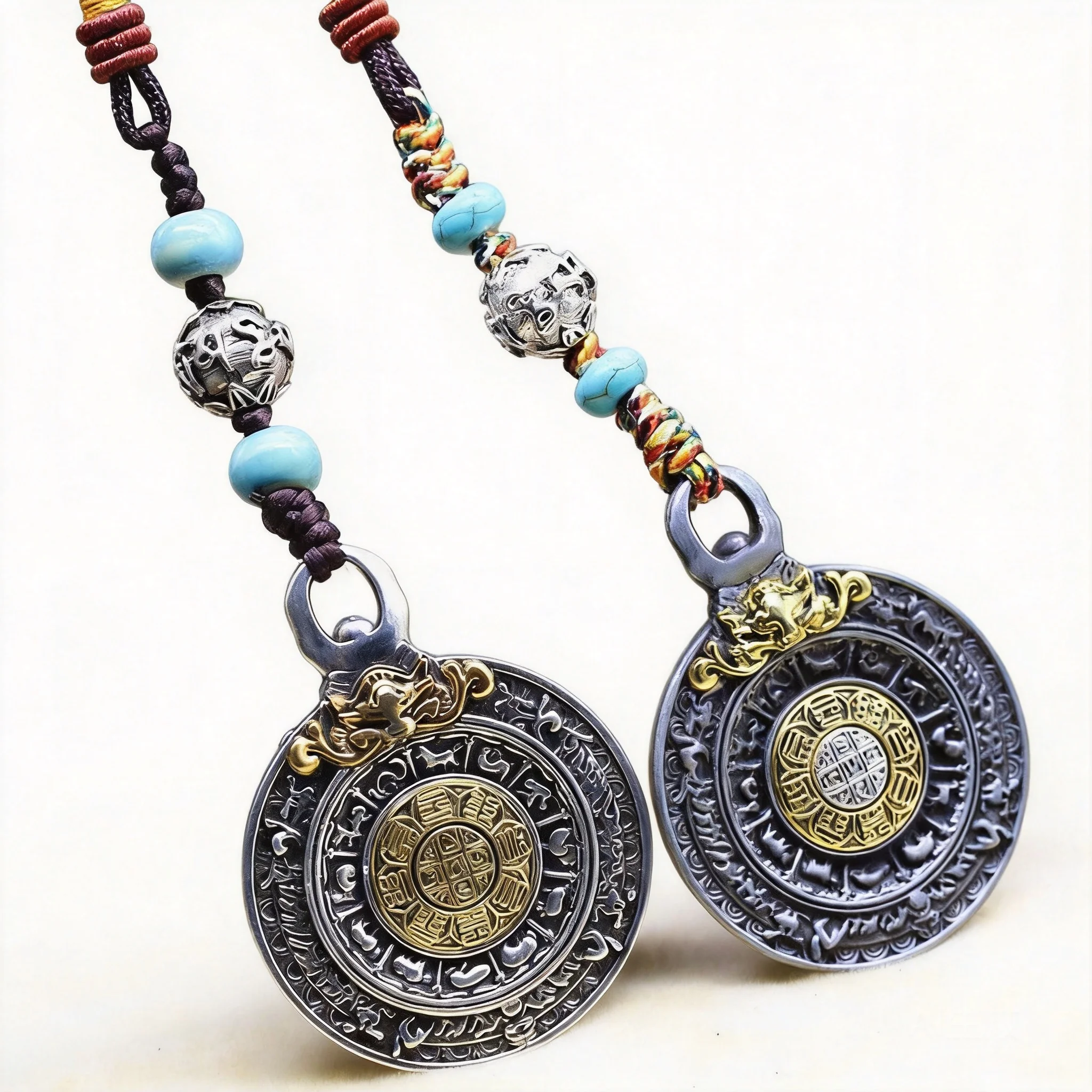 Tibetan Style Jiugong Bagua Amulet Pendant 12 Chinese Zodiac Lucky Blessing Wealth Good Luck Charm Retro Silver Rotatable Neckla