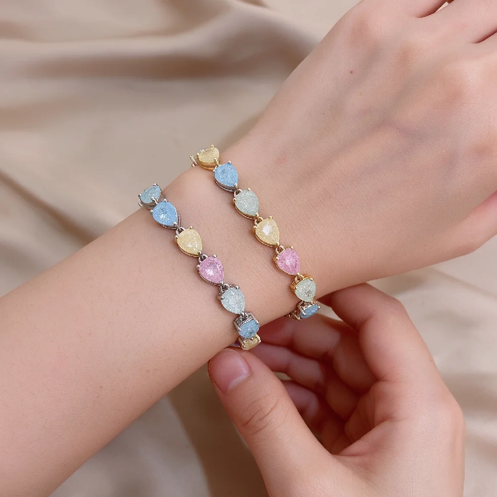 AENSOA Marken-Armband für Damen, modisch, aus Edelstahl, in Macaron-Farben, mit Wassertropfen-Zirkonia-Elementen, klassisch, wasserdicht, für Partys – Detail 7