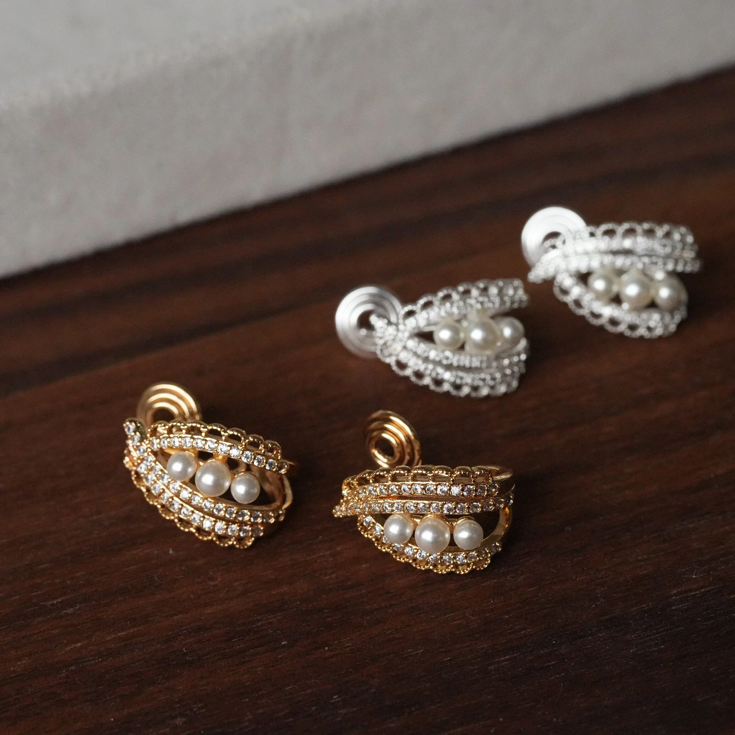 1Pair Gold Plated Brass Lace Skirt Pearl Ear Stud Earrings Handmade Jewelry DIY Making Supplies Findings Accessories