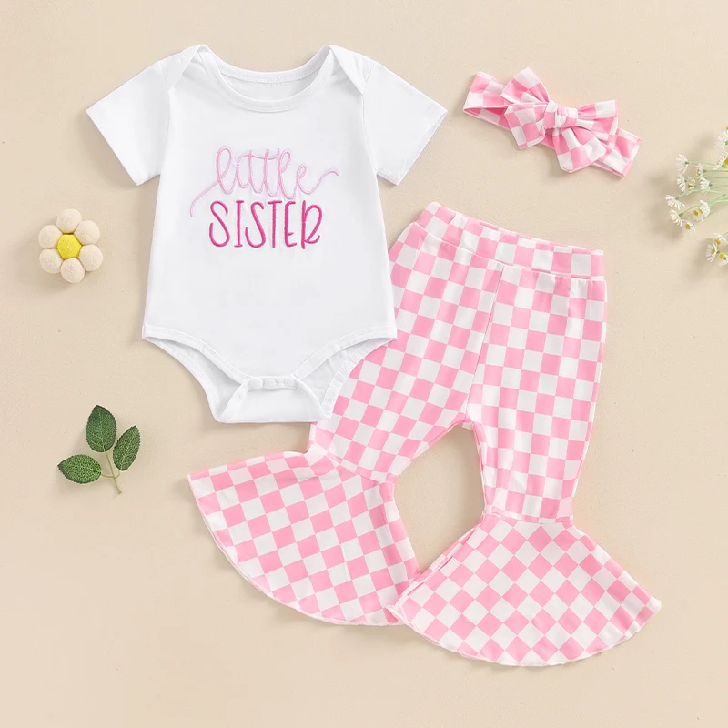 Big Sister Little Sister Matching Outfits Short Sleeve Romper Bell Bottom Outfits