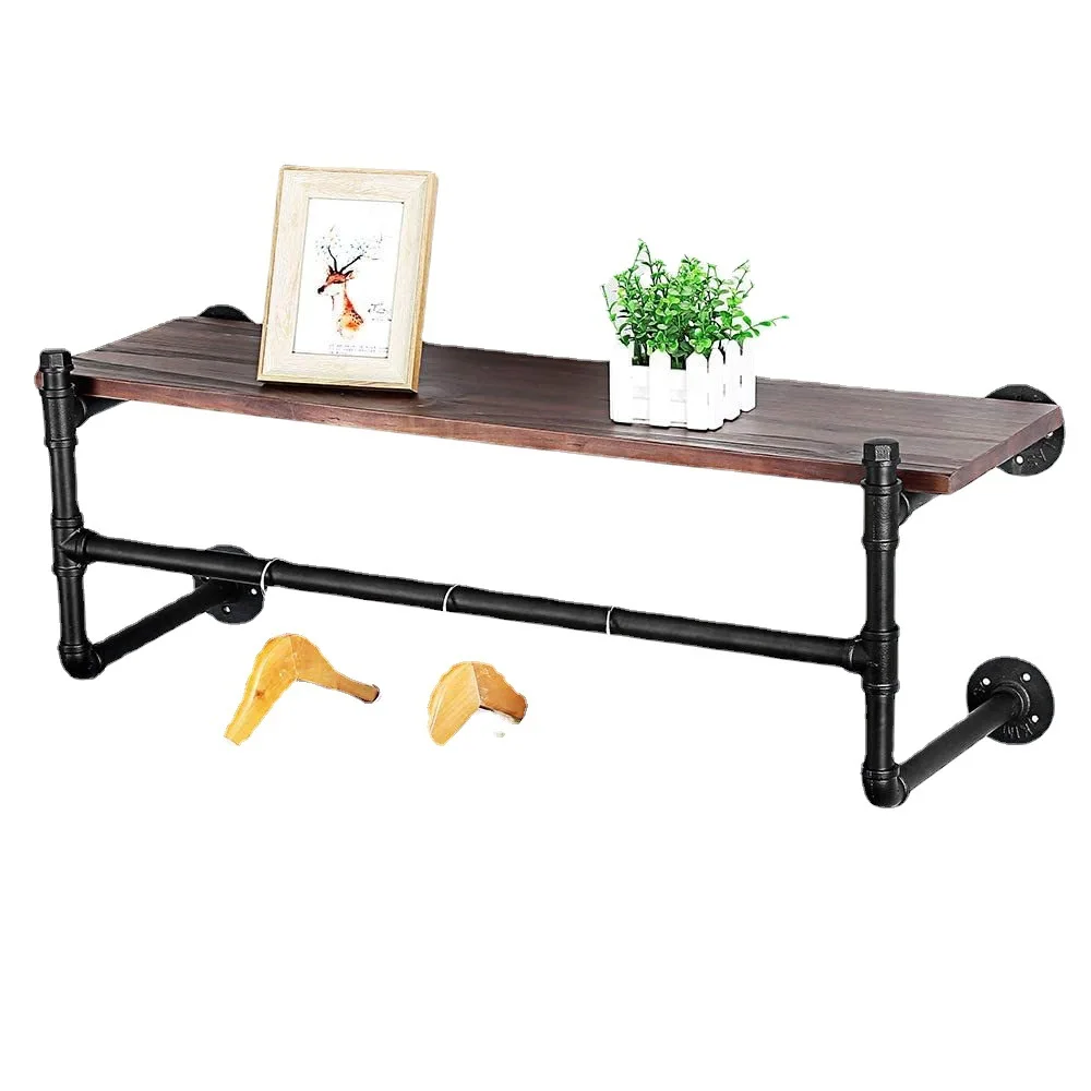 

Water pipe clothing rack wall-mounted hanger wrought iron wall-mounted clothing display wall-mounted clothin
