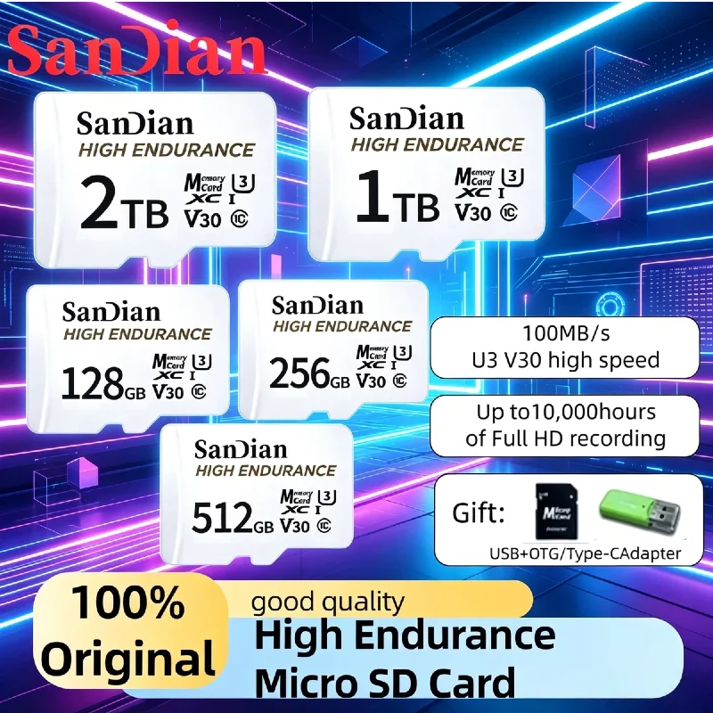

V30 U3 C10 128GB 2026 Micro TF SD Card High Endurance Reliable Storage Card for Camera Dash Cam Drone Surveillance
