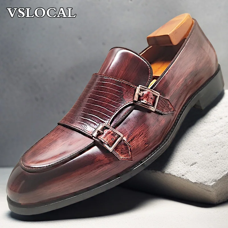 

Luxury Men's Loafers Slip On Brown Black Buckle Strap Monk Shoes Wedding Party Patent Leather Casual Dress Shoes For Men