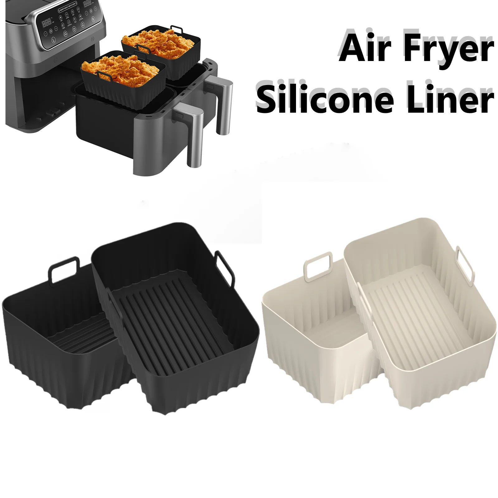 2Pcs Air Fryer Silicone Pot Air Fryer Liners Heat Resistant Air Fryer Silicone Basket Rectangle Baking Pan Kitchen Accessories