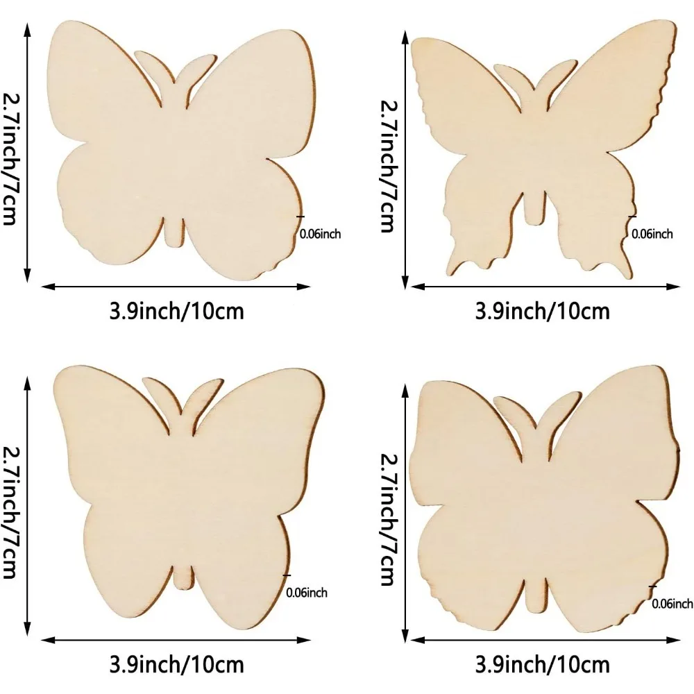 20/40pcs Butterfly Unfinished Wooden Butterfly Blank Wood Butterfly Shaped Slices Cutouts for Birthday DIY Painting Tags
