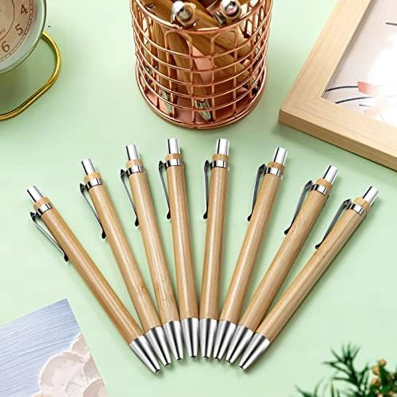 200 Pcs Bamboo Ballpoint Pens Wooden Retractable Ballpoint Pen Bamboo Black Ink 1Mm Pen Wood Sustainable Pens 13.5 X 1.1Cm