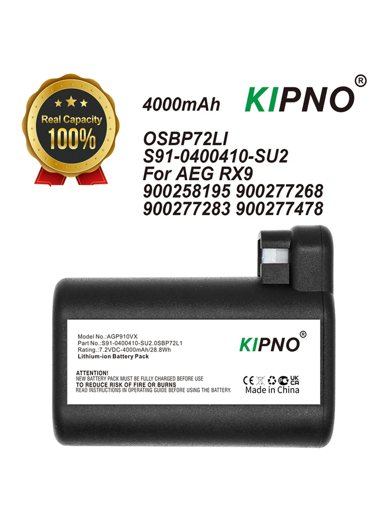 KIPNO Vacuum Cleaner Battery 4000mAh OSBP72LI25 for Electrolux ERV7210TG,ERV7200DB,ERV5100IW,ERV5210TG,PI91-5SGM,PI92-4STN