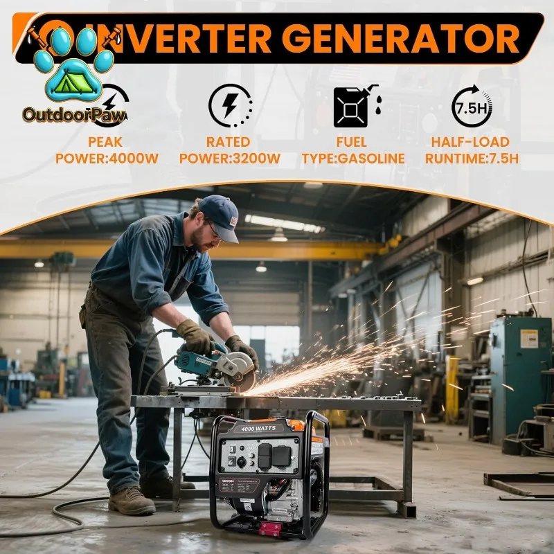 4000 Watt Generators Portable Gas Generator Inverter Quiet for Home and Camping