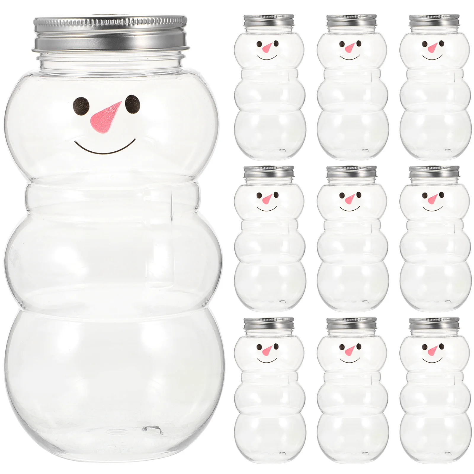 

10pcs Juice Bottles Portable Milk Tea Containers Flat Bottom Packaging Snowman Candy Jars For Outdoor Party Christmas Gift