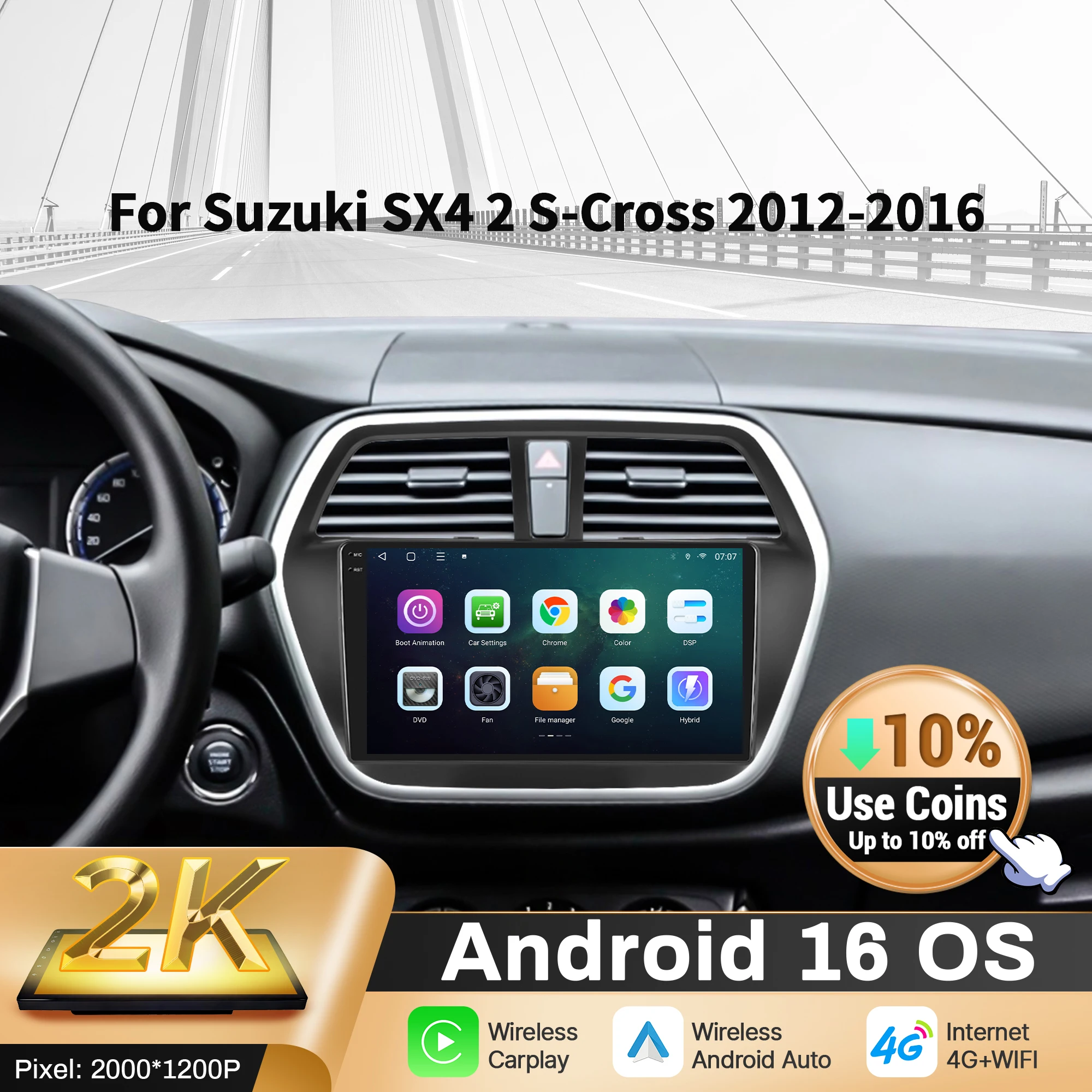 

9 inch Car Radio Android 16 For Suzuki SX4 2 S-Cross 2012-2016 BT Carplay Multimedia Navigation Head Unit 2K QLED Screen