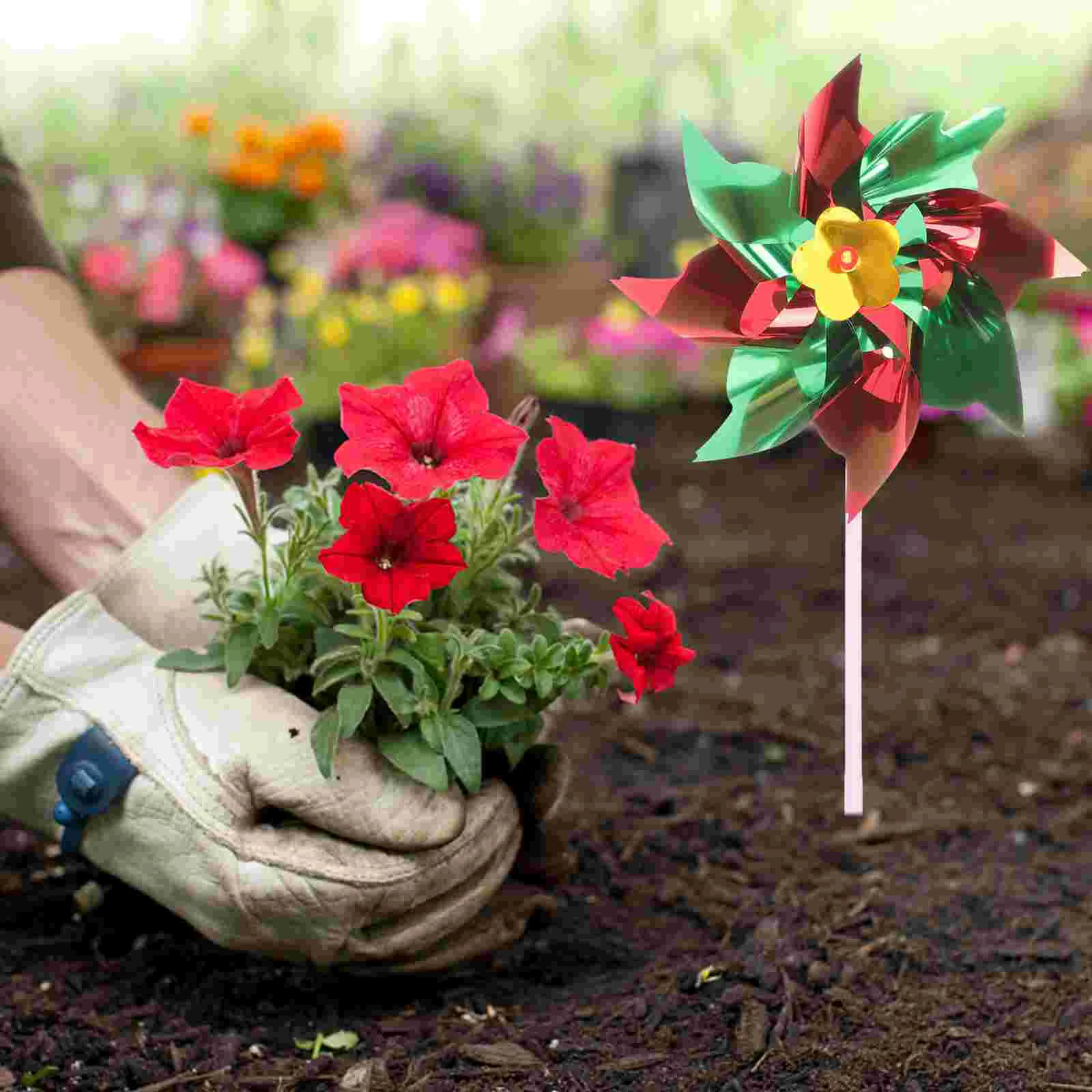 100 Uds. Molino de viento pequeño de juguete, juego al aire libre, juguetes para niños para jardín, molinete reflectante, molinetes de plástico, molinos de viento para niños, patio