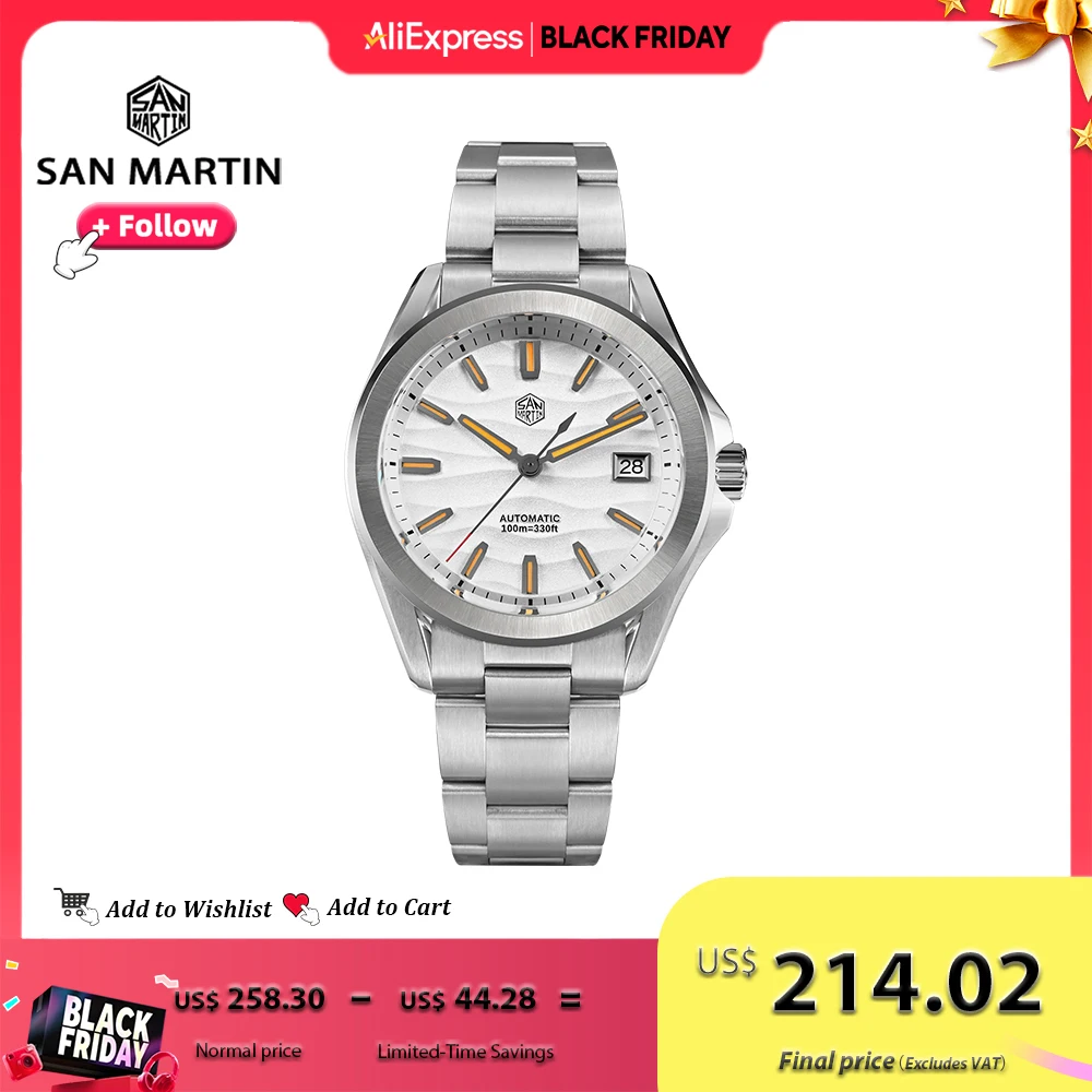 

China San Martin 39mm Stainless Steel Men Sports Dune Texture Dial Automatic Mechanical Watch Waterproof 10Bar Luminous SN0129G