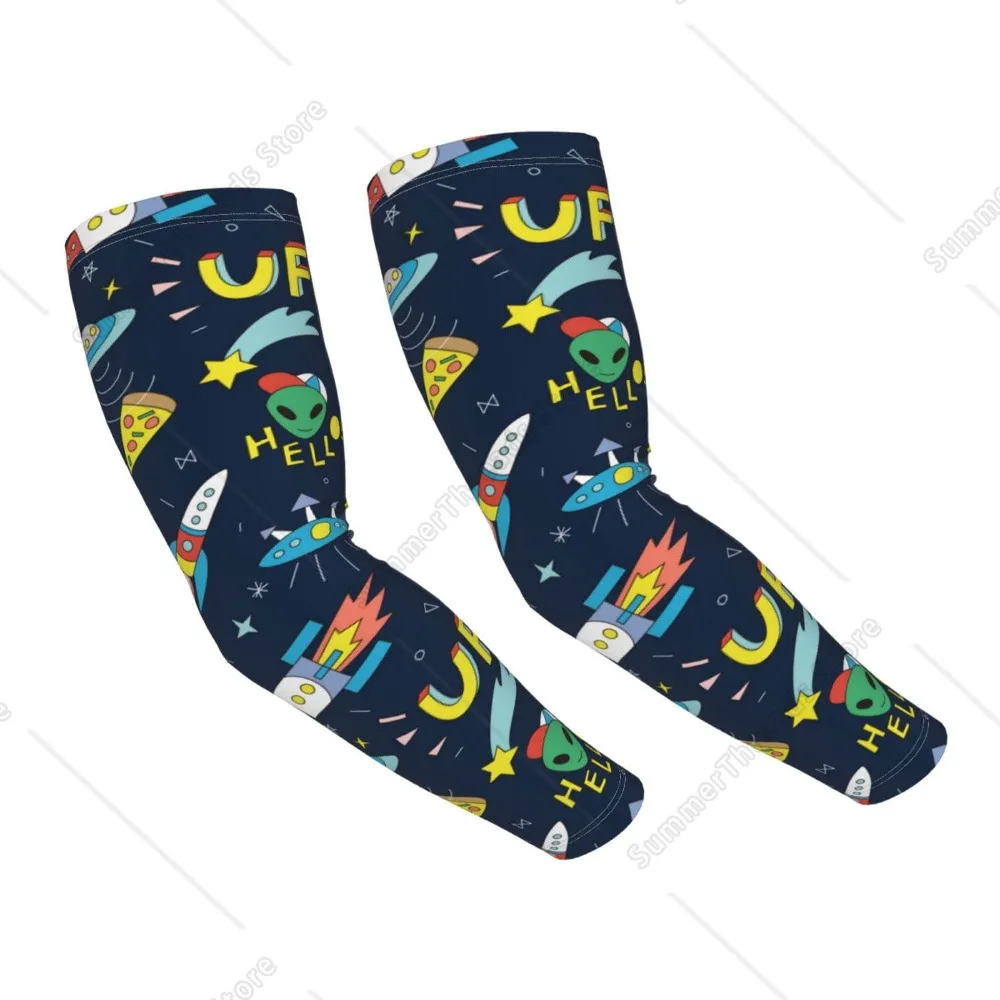 

Funny Spaceships UV Sun Protection Arm Sleeves - Cooling Compression Arm Sleeve with Finger Hole