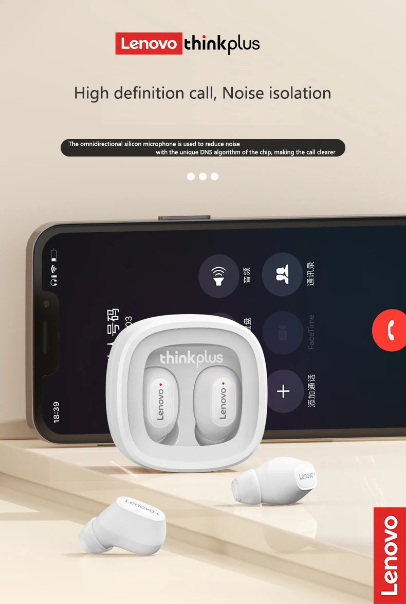 Lenovo XT62 Kopfhörer Bluetooth 5.3 Mini-Ohrhörer, kabellos, HiFi-Sport-Headsets mit Geräuschunterdrückung, mit Mikrofon, Touch-Steuerung, TWS Origina – Detail 6