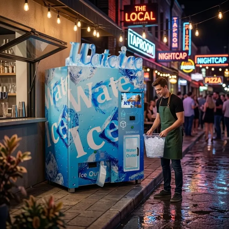 Smart 450kg ice water vending machine 21.5 inch LCD screen automatic RO filter water dispenser for shopping malls