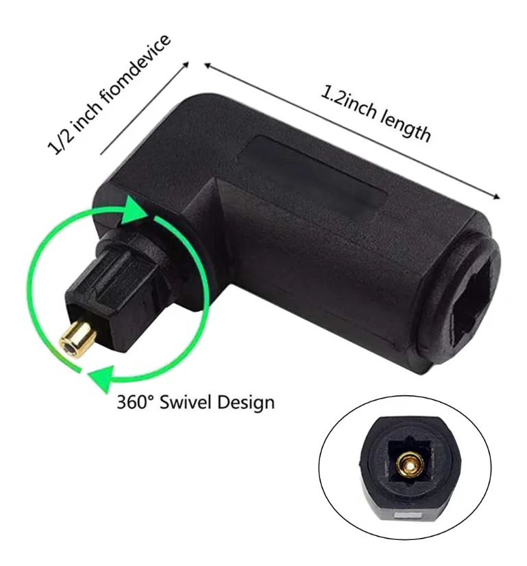 1piece 90 ° Digital Audio Cable Adapter Toslink Male Cable Connector Right Angle 360 ° Rotating Fiber Optic Converter