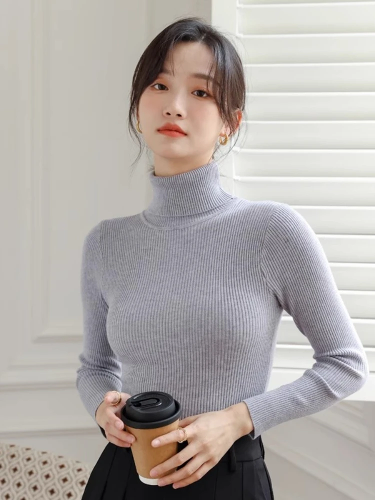 

Повседневный тонкий пуловер, осень-зима 202, женский свитер с воротником-стойкой, винтажные базовые однотонные вязаные топы, простые шикарные корейские джемперы