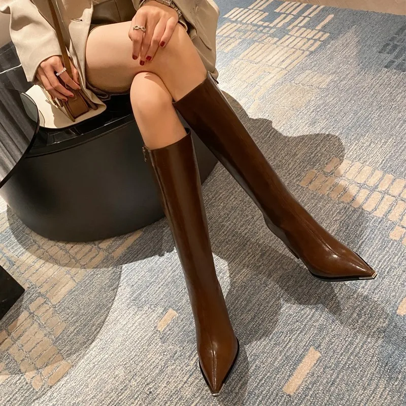 Pointed Toe Women High Boots Winter Women's Elegant Party High Heel Shoes Fashion Side Zippers Long Booties